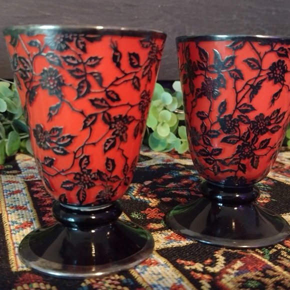 Rockwell Silver Company Other - Two Rare Mid Century Red, Silver Overlay Cordial/Liquor/Liqueur Glasses